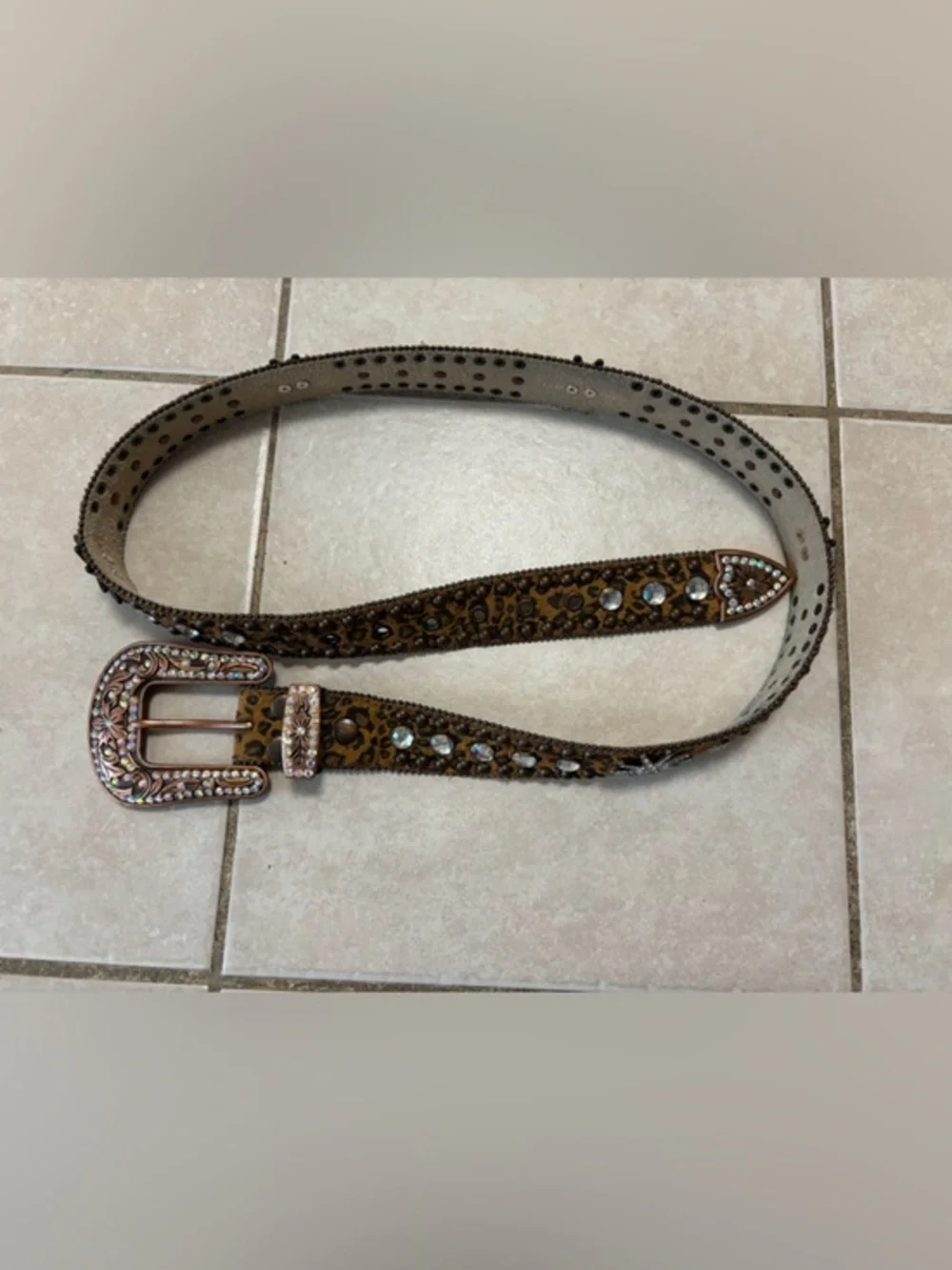 Blazin Roxx  Brown Leopard Print Rhinestone Embellished Women's Belt size L